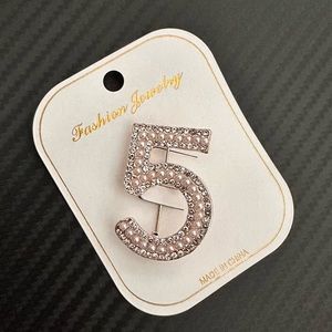 New No. 5 Brooch with Pearls and Rhinestones